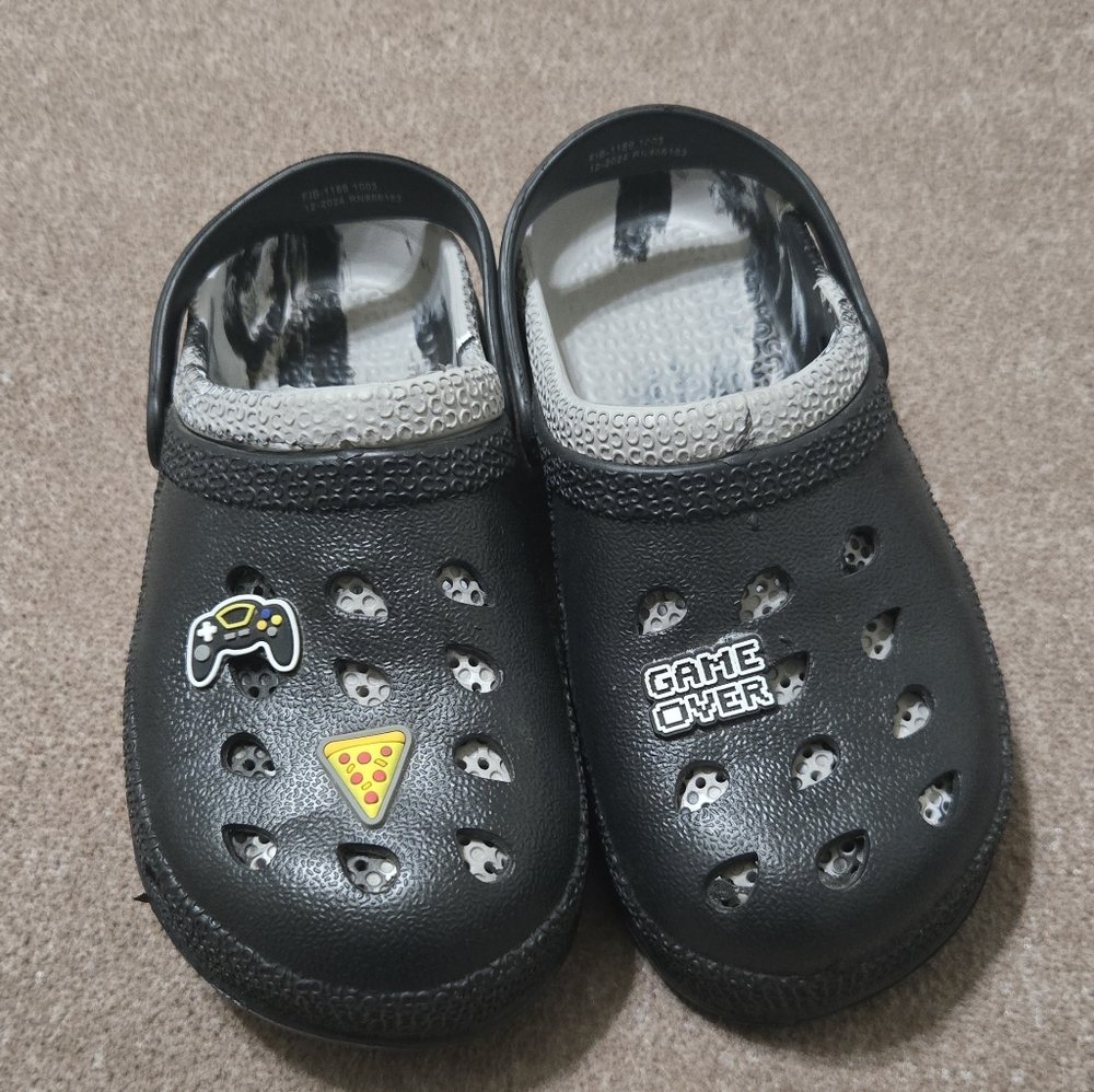 Kids Black Clogs with Fun Patches